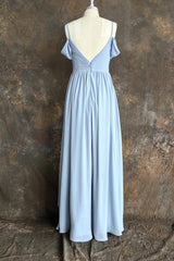 Sky Blue Off Shoulder Spaghetti Strap Sweetheart Chiffon Bridesmaid Dresses