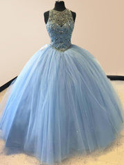 Sky Blue Quinceanera Dress Beaded Junior Prom Dress