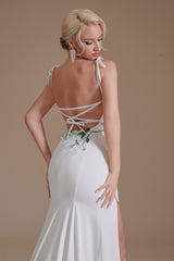 Evening Dresses Boutique, Spaghetti Straps Appliques Sweep Train High Split Prom Dresses