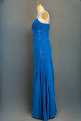 Spaghetti Straps Gorgeous A-line Blue Prom Dresses Long Evening Dresses 21th Birthday Outfits