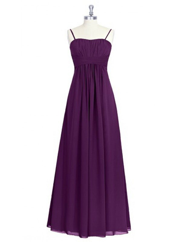 Spaghetti Straps Purple Chiffon Backless Bridesmaid Dress