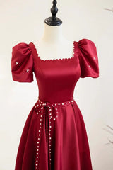 Square Neck Burgundy Long Prom Dresses, Wine Red Long Formal Evening Dresses