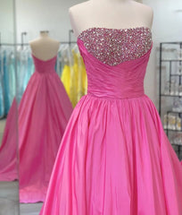 Strapless A Line Long Prom Dress with Beading