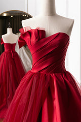 Strapless Burgundy Long Prom Dresses, Wine Red Long Formal Evening Dresses