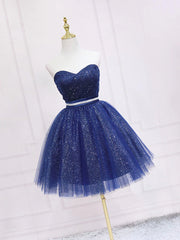 Bridesmaid Nail, Strapless Dark Blue Short Prom Dresses, Short Dark Blue Graduation Homecoming Dresses