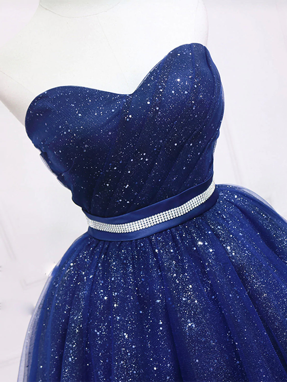 Short Prom Dress, Strapless Dark Blue Short Prom Dresses, Short Dark Blue Graduation Homecoming Dresses