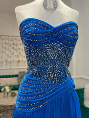 Strapless Long Prom Dress with Beading and Slit