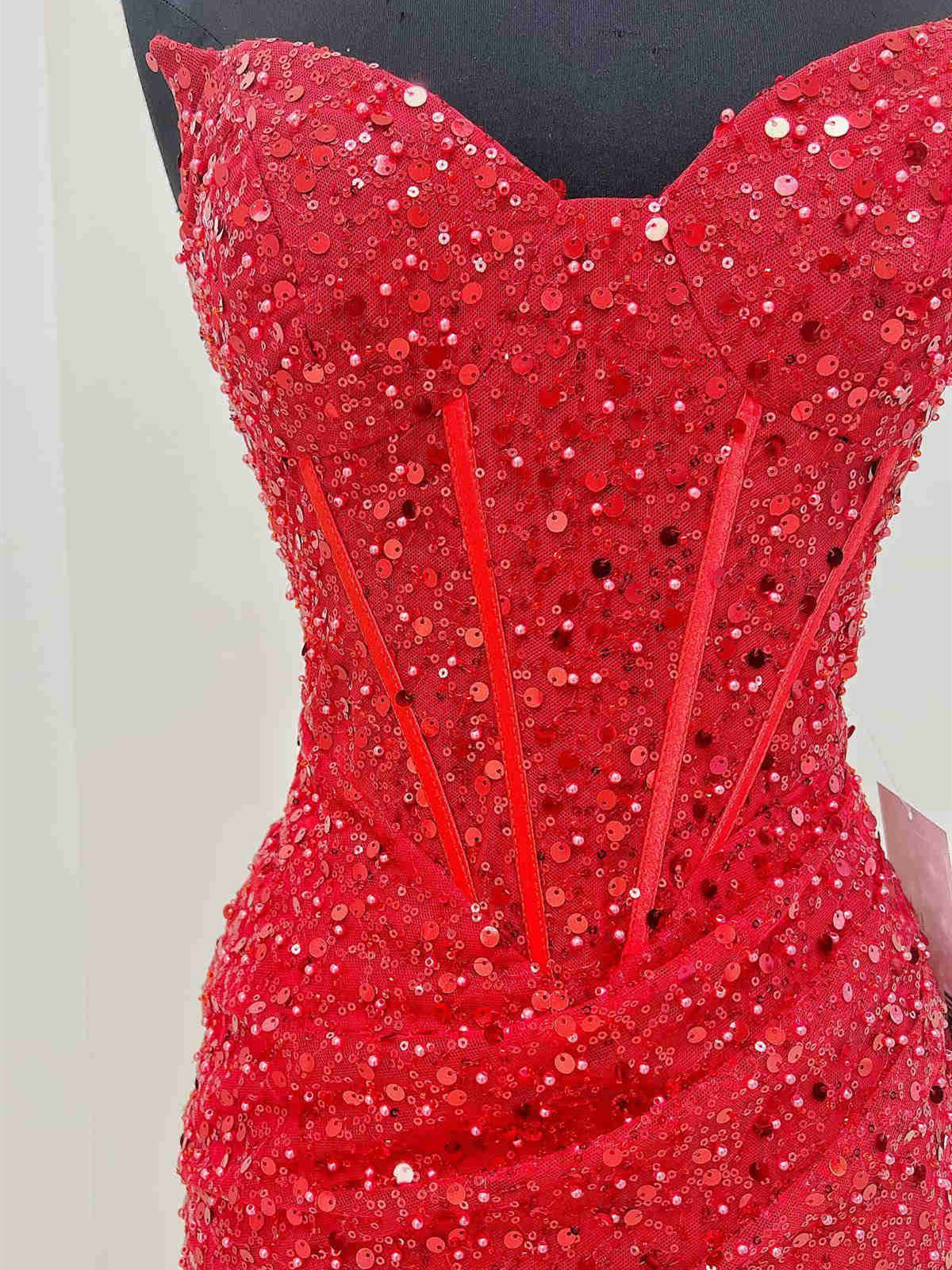 Reception Dress, Strapless Short Red Prom Dresses, Shiny Short Red Formal Homecoming Dresses