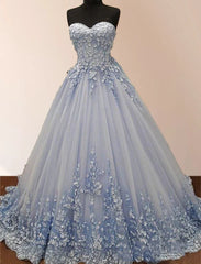 Strapless Sweetheart Neck 3D lace appliqued Quinceanera Dresses