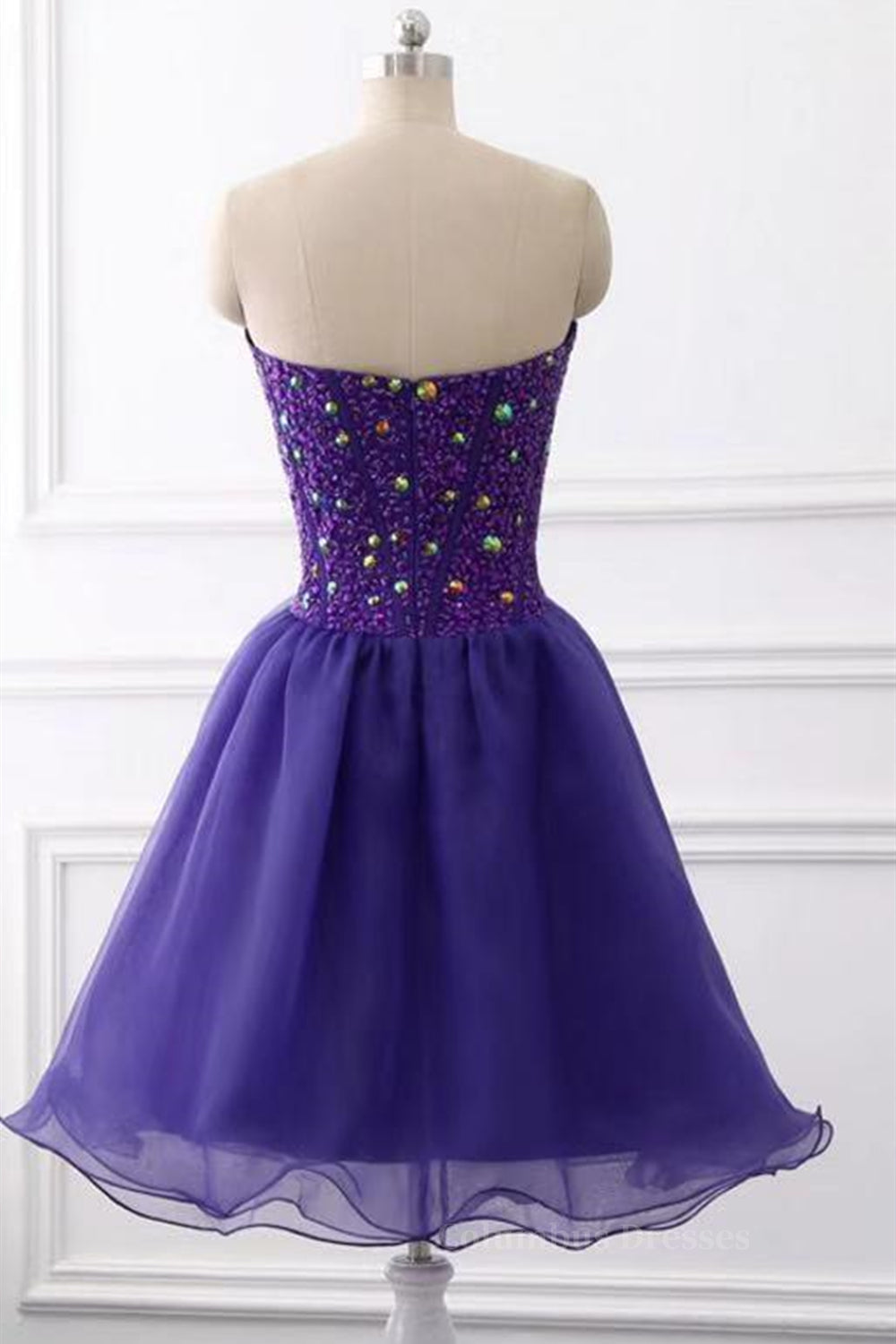 Party Dresses Shorts, Sweetheart Neck Beaded Dark Purple Short Prom Dress, Strapless Dark Purple Homecoming Dress, Dark Purple Beaded Formal Evening Dress