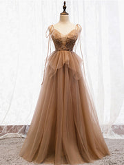 Off Shoulder Dress, Sweetheart Neck Floor Length Champagne Lace Prom Dresses, Champagne Lace Formal Dresses