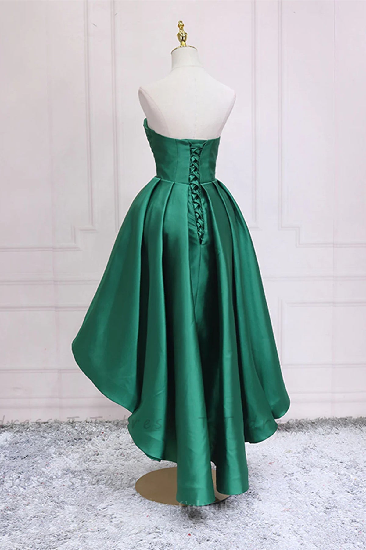 Blue Dress, Sweetheart Neck Green High Low Prom Dresses, Green High Low Graduation Homecoming Dresses