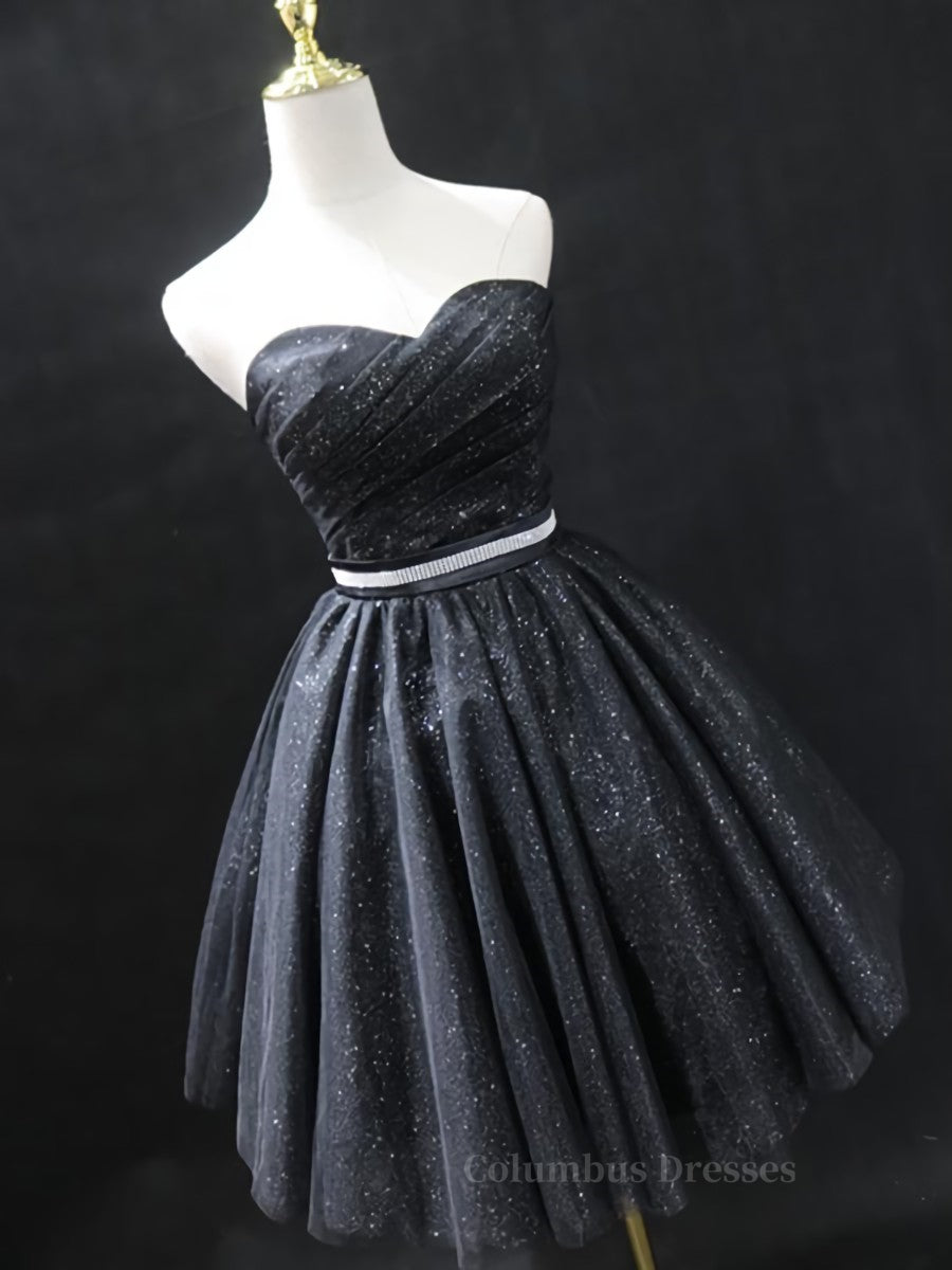 Prom Dresses For Short Girls, Sweetheart Neck Short Black Prom Dresses, Little Black Formal Evening Graduation Dresses