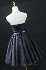 Formal Dress Elegant Classy, Sweetheart Neck Strapless Black Short Prom Dresses, Open Back Black Homecoming Dresses, Black Formal Evening Dresses