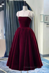 Bridesmaid Dresses 2057, Tea Length Velvet Prom Dresses, Velvet Tea Length Formal Homecoming Dresses