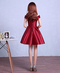 Bridesmaid Dresses Shops, Burgundy Knee Length Prom Dress, Homecoming Dress