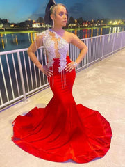 Trumpet/Mermaid Prom Dress Charmeuse Applique One-Shoulder Long Sleeves Sweep/Brush Train Dresses