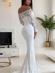 Wedding Dresses Top, Trumpet/Mermaid Off-the-Shoulder Court Train Chiffon Wedding Dresses