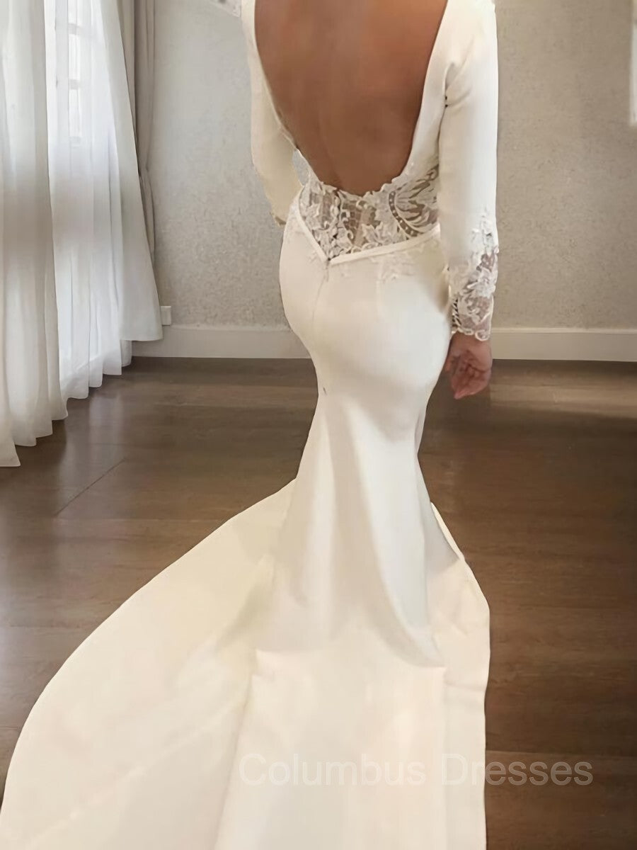 Wedding Dress Shopping, Trumpet/Mermaid Scoop Court Train Stretch Crepe Wedding Dresses With Leg Slit