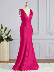 Bridesmaid Dresses Long, Trumpet/Mermaid V-neck Sweep Train Jersey Bridesmaid Dresses