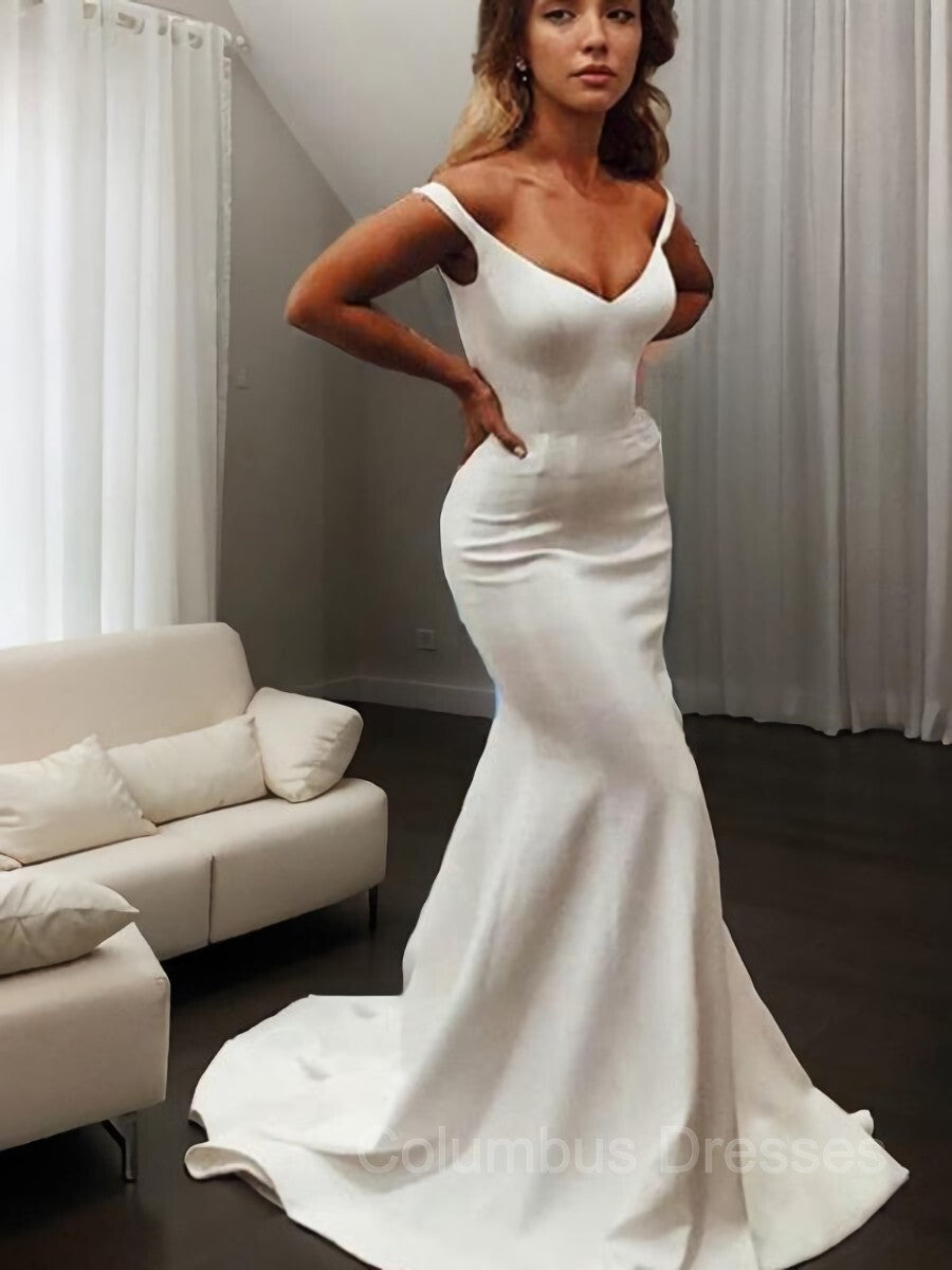 Wedding Dress Online Shop, Trumpet/Mermaid V-neck Sweep Train Stretch Crepe Wedding Dresses