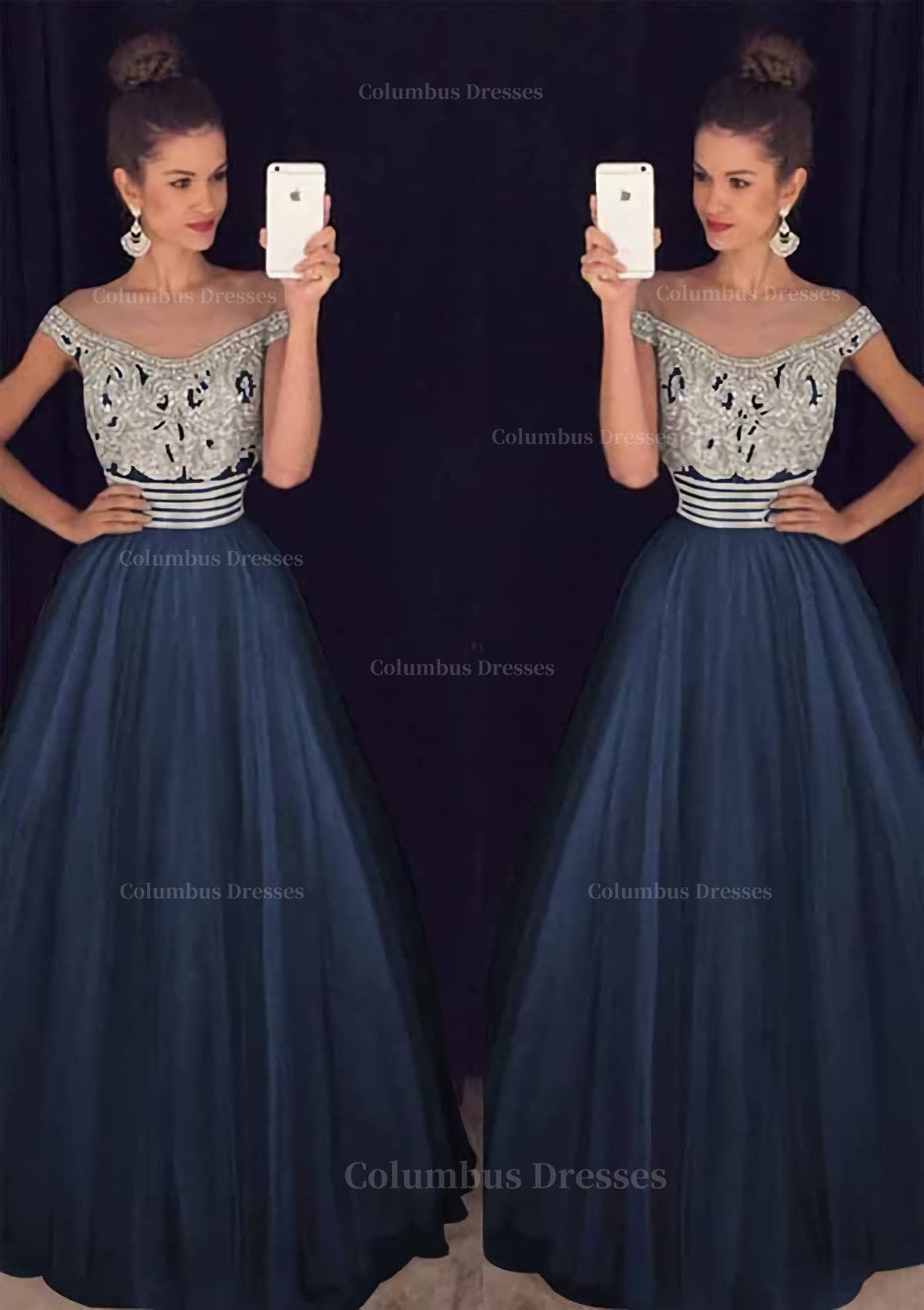 Formal Dresses For Wedding Guest, Tulle Long/Floor-Length A-Line/Princess Sleeveless Bateau Zipper Prom Dress With Beaded