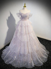 Tulle Sequins Off the Shoulder Tiers Prom Dress