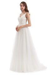 Wedding Dressed Princess, Tulle Lace V-neck Backless Wedding Dresses