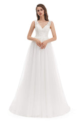 Wedding Dress Dress, Tulle V-neck Appliques Wedding Dresses