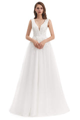 Wedding Dress Different, Tulle V-neck Backless Appliques Wedding Dresses