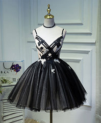 Classy Dress Outfit, Unique Black Tulle Short Prom Dress, Black Homecoming Dresses