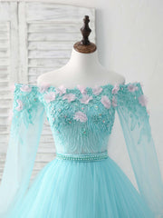 Bridesmaids Dresses Mismatched Fall, Unique Tulle Lace Applique Long Prom Dress, Green Evening Dress