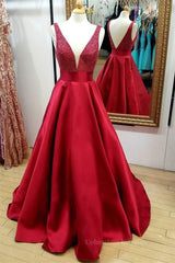 Formal Dresses For Wedding Guests, V Neck and V Neck Sequins Burgundy Long Prom Dress, V Neck Burgundy Formal Graduation Evening Dress