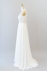 Wedding Dress For Large Bust, V-neck Appliques Chiffon A-line Wedding Dress