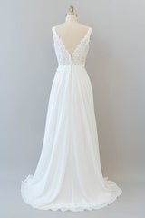 Wedding Dress Short Bride, V-neck Appliques Chiffon A-line Wedding Dress