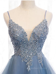 Graduation Outfit Ideas, V Neck High Low Blue Lace Prom Dresses, Blue Lace High Low Formal Evening Graduation Dresses