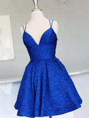 Green Dress, V Neck Short Backless Blue Lace Prom Dresses, Open Back Short Blue Lace Formal Homecoming Dresses