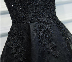 Party Dresses Long Sleeved, V Neck Short Black Lace Prom Dresses, Short Black Lace Graduation Homecoming Dresses