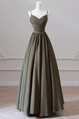 V-neck Spaghetti Strap Floor Length Prom Dress A-Line Backless Evening Party Dress