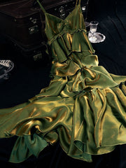 Vintage Green Tiered Flounce Long Prom Dress Party Evening Gown