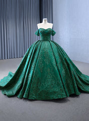 Vintage Green Tulle Sequins Off the Shoulder Pearls Prom Dress