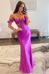 Violet Flutter Sleeve Cutout Mermaid Prom Dress Fitted Gown