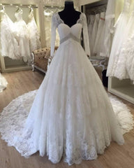 Wedding Dresses Long Sleeves, 2024 Gorgeous A Line Long Sleeves V Neck Wedding Dresses