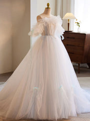 Long Prom Dress, White A-Line Tulle Long Prom Dress, White Formal Dress