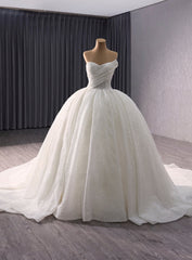 White Ball Gown Sequins Strapless Pearls Wedding Dress