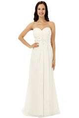 Homecoming Dresses Bodycon, White Chiffon Sweetheart With Pleats Beading Bridesmaid Dresses