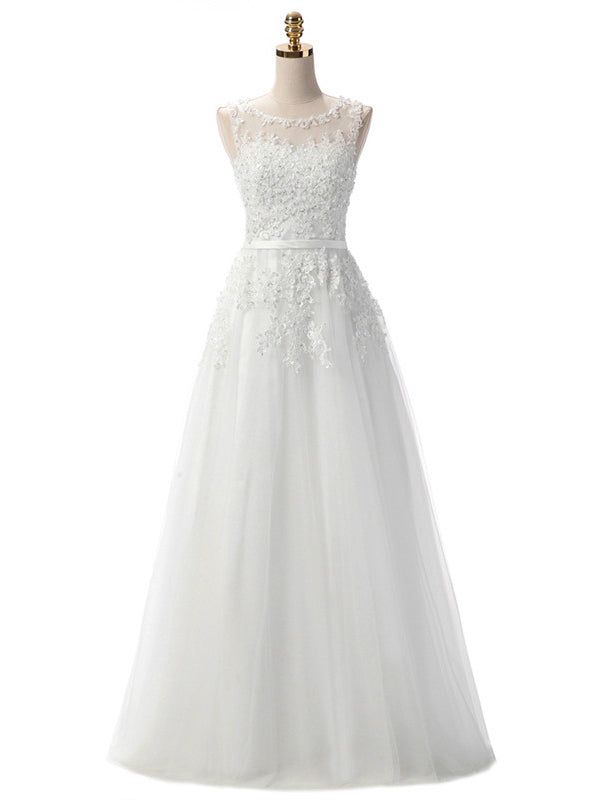 White Lace Beading Scoop Sleeveless Bridesmaid Dress