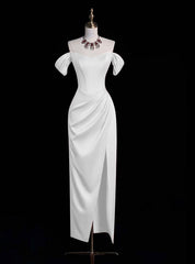 White Sheath Satin Off the Shoulder Wedding Dress