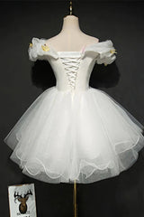 Formal Dresses Long Elegant Classy, White Tulle Short Off Shoulder Homecoming Dress, White Graduation Dress