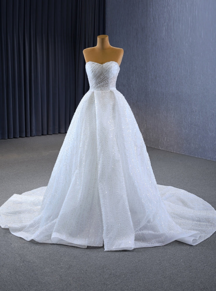 White Tulle Sweetheart Pearls Wedding Dress